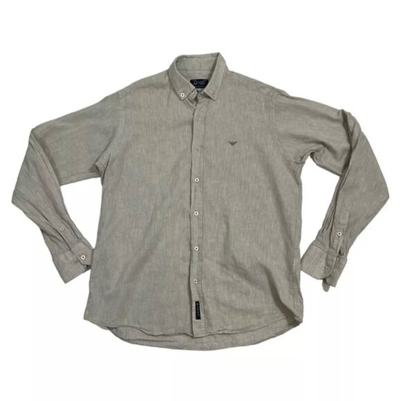 Final Sale! Armani Jeans Shirt men's S khaki cotton button down long sleeve top - Picture 2 of 7
